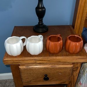 Pumpkin mug set, 2x white, 2x orange (burnt orange color)